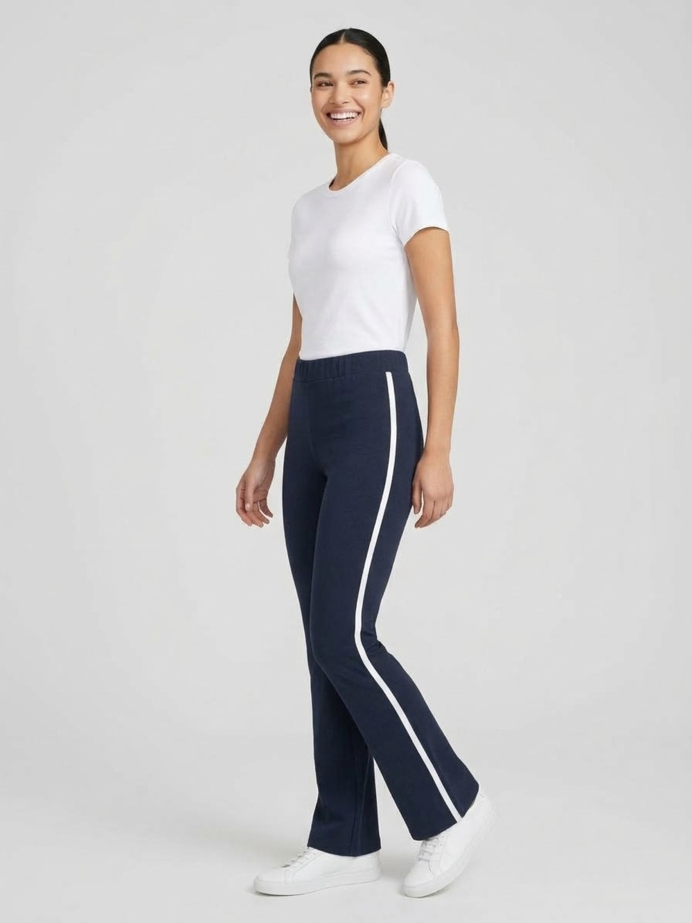 Zara Navy Flared Track Pants with White Side Stripe